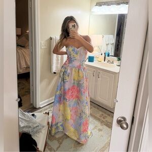 Aidan Mattox Strapless Pastel Floral Dress
